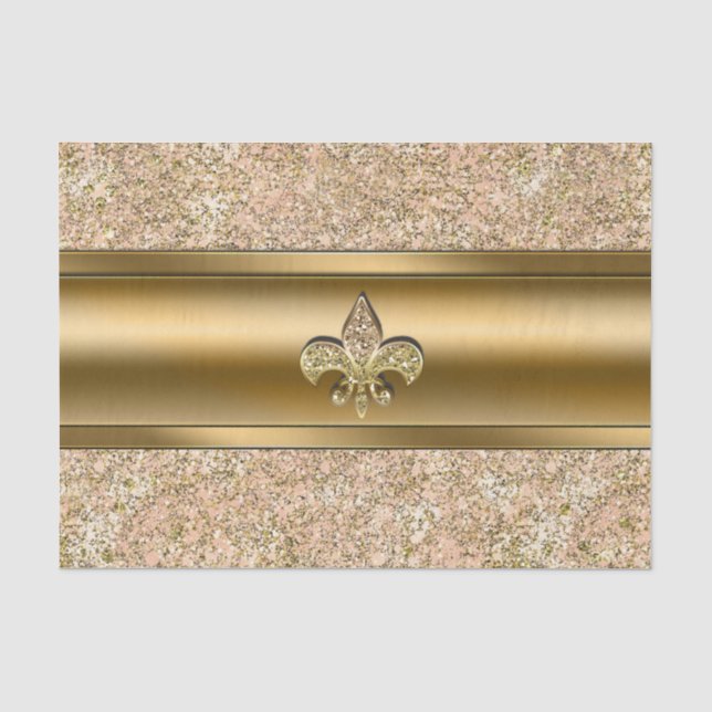 Papel De Seda Purpurinoso de espárragos rosados y dorados Fleur  (Anverso)