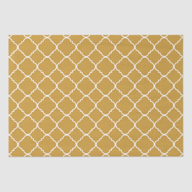 Papel De Seda Quatrefoil blanco y amarillo dorado (Anverso)