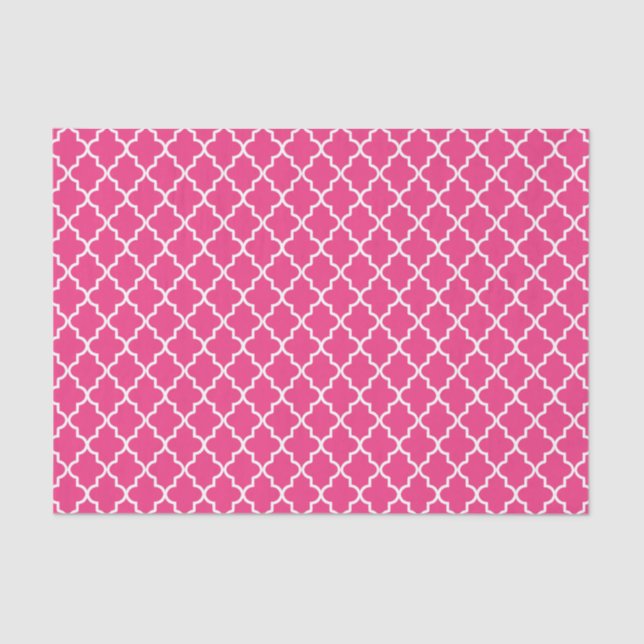 Papel De Seda Quatrefoil marroquí moderno de rosa caliente (Anverso)