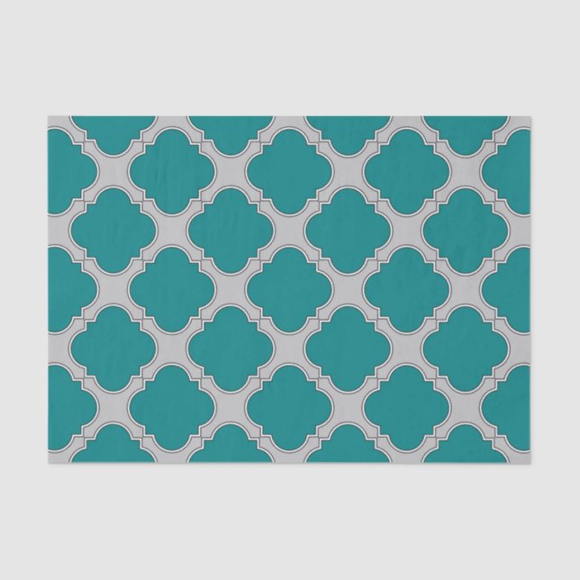 Papel De Seda Quatrefoil verde azulado y gris (Anverso)