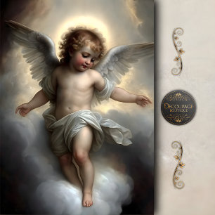 Papel De Seda Querubín Dorado Nube Ángel Decoupage