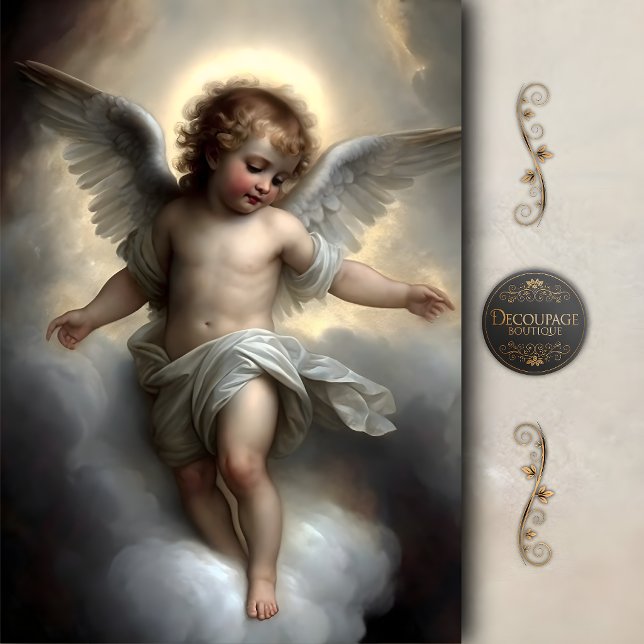 Papel De Seda Querubín Dorado Nube Ángel Decoupage (Golden Cherub Cloud Angel Decoupage Tissue Paper)