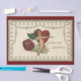 Papel De Seda Querubín Vintage Victoriano de San Valentín, Rosa 