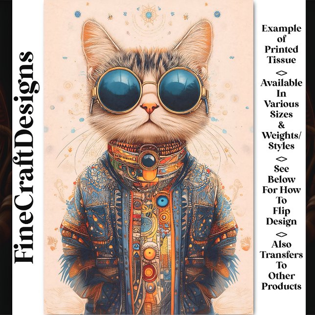 Papel De Seda Quirky Fun Guay & Cute Cyberpunk Cat BC5 Decoupage (Subido por el creador)