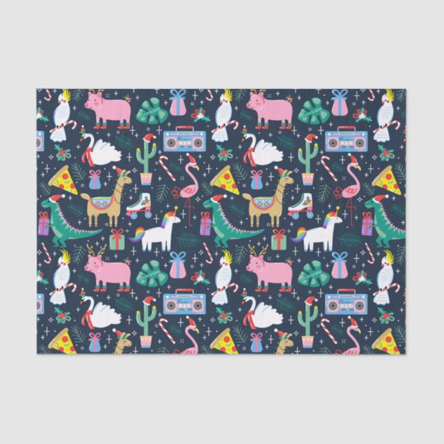 Papel De Seda Quirky Holiday Animales y patrón de iconos (Anverso)