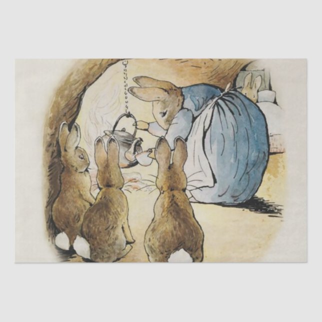 Papel De Seda Rabbit Pours Tea por Beatrix Potter (Anverso)