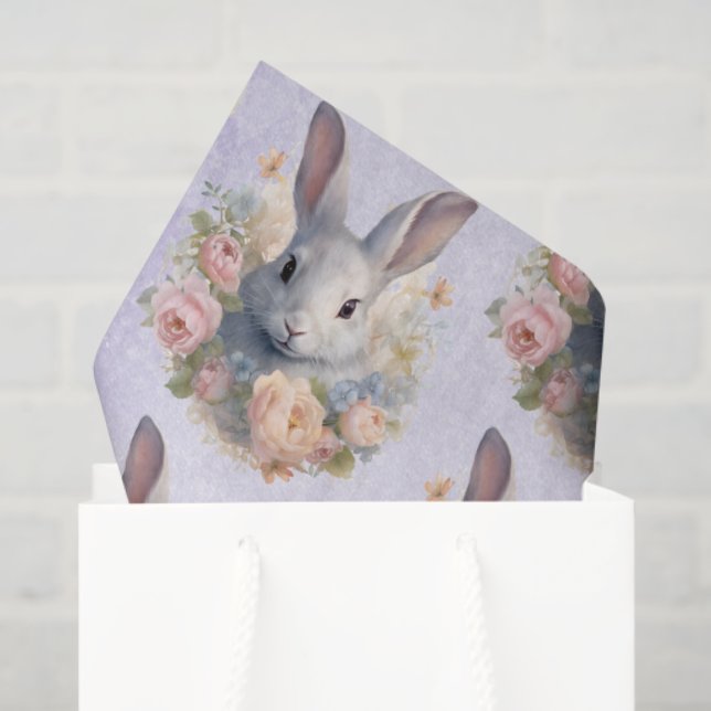Papel De Seda Rabbit Surrounded by Pastel Flowers Cute Pattern (Bolsa de regalo)