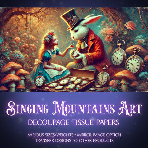 Papel De Seda Rabbit y Alice Wonderland Forest Magic Decoupage