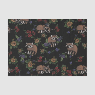 Papel De Seda Racconos florales Patrón de mapache suave