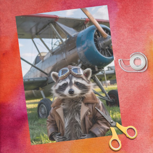 Papel De Seda Raccoon Pilot Airplane Funny Birthday Decoupage (Subido por el creador)