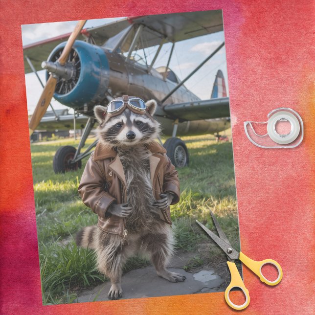 Papel De Seda Raccoon Pilot Airplane Funny Photo Birthday (Subido por el creador)