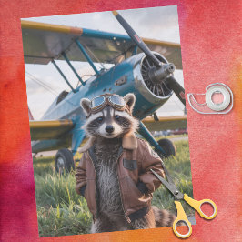 Papel De Seda Raccoon Pilot Airplane Funny Wildlife Animal