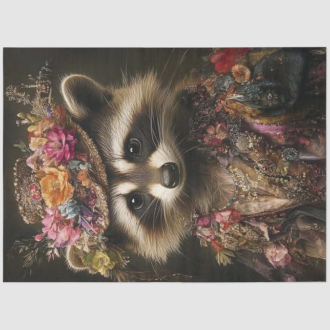 Papel De Seda Raccoon Regal Costume De Decoupage Floral (Anverso)