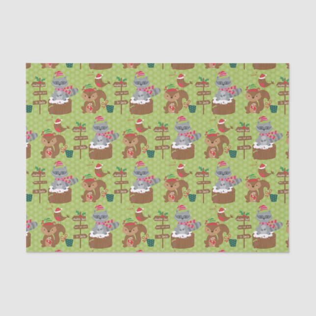 Papel De Seda Racón y ardilla con copos de nieve (Anverso)