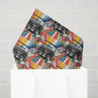 Papel De Seda Radio Cassette Retro Con Lluvias Y Flores
