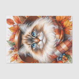 Papel De Seda Ragdoll Cat En Otoño Con Hojas Caídas