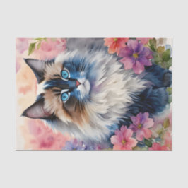 Papel De Seda Ragdoll Cat Floral Retrato