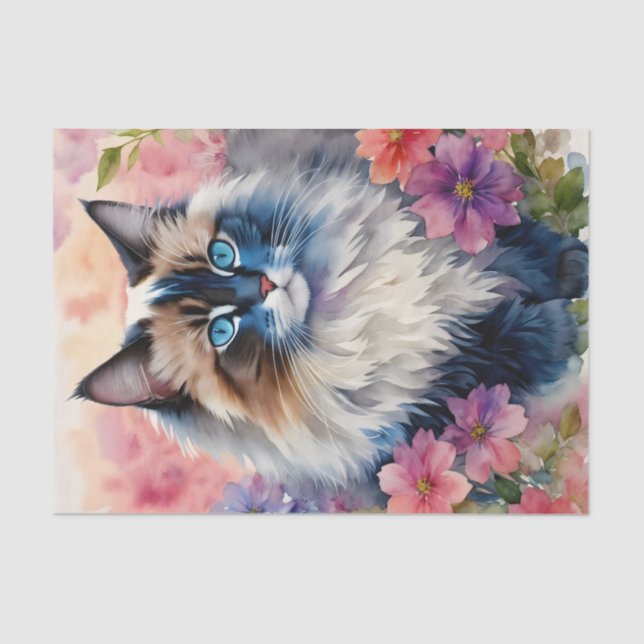 Papel De Seda Ragdoll Cat Floral Retrato (Anverso)