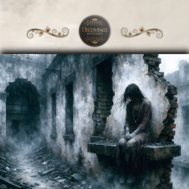 Papel De Seda Rain Soaked Urban Woman Dark Blue Decoupage (Rain Soaked Urban Woman Dark Blue Decoupage Tissue Paper)