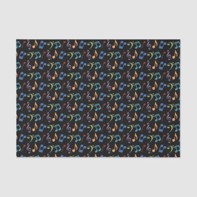 Papel De Seda Rainbow Music Notes Tissue Paper - Fondo negro (Anverso)