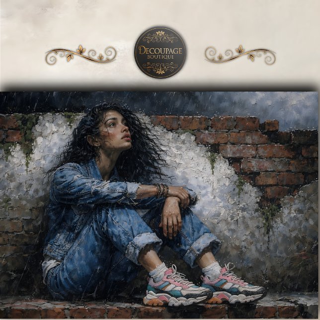 Papel De Seda Rainy Urban Woman Blue Decoupage (Rainy Urban Woman Blue Decoupage Tissue Paper)