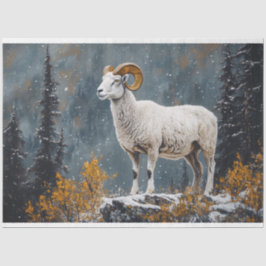 Papel De Seda Ram blanco parado en la nieve de la montaña