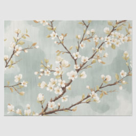 Papel De Seda Rama Botánica de Flor Blanca Delicada