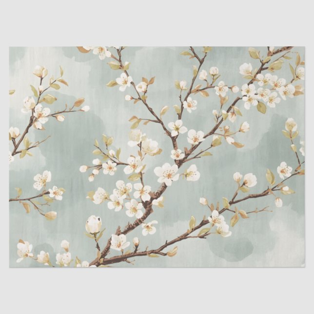 Papel De Seda Rama Botánica de Flor Blanca Delicada (Anverso)
