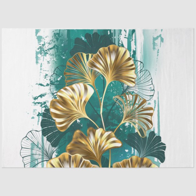 Papel De Seda Rama con hojas doradas Ginko Biloba (Anverso)