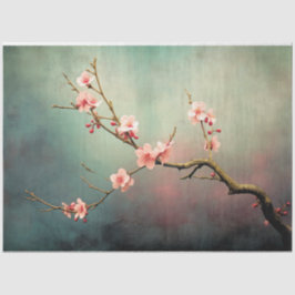 Papel De Seda Rama de árbol de flor de cerezo rosa cielo verde t