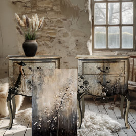 Papel De Seda Rama de árbol de flores blancas ramificación abstr