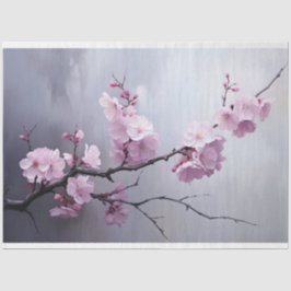Papel De Seda Rama de flor de cerezo rosa Niebla cielo plateado