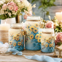 Rama de girasol amarillo con centro azul decoupage