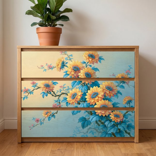 Papel De Seda Rama de girasol amarillo con centro azul decoupage (Subido por el creador)