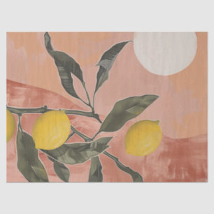 Papel De Seda Rama de limón boho con sol abstracto minimalista (