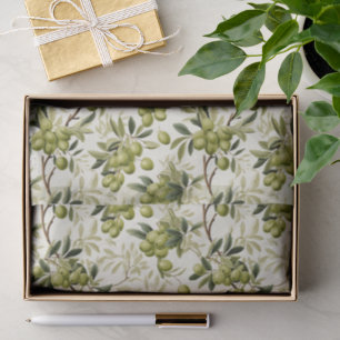 Papel De Seda Rama de olivo verde patrón mediterráneo