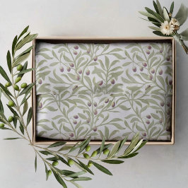 Papel De Seda Rama de olivo verde salvia en acuarela botánico