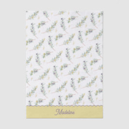 Papel De Seda Rama de olivo verde salvia monograma nombre