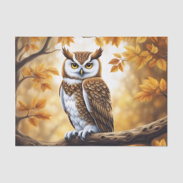 Papel De Seda Rama Lechuza Marrón y Pájaro Blanco (Anverso)
