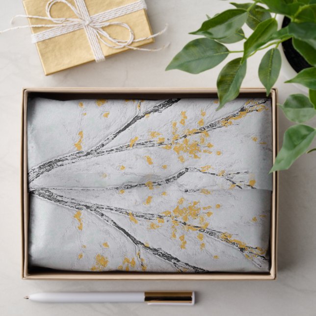 Papel De Seda Ramas de árboles otoñales con hojas de otoño amari (Regalo )