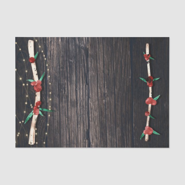 Papel De Seda Ramas de Bayas Rojas y Luces Fiesta Navideña Rústi (Anverso)