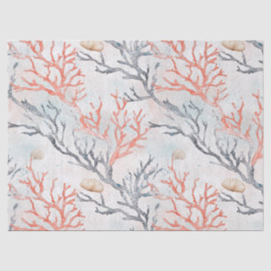 Papel De Seda Ramas de coral y olas del océano en acuarela elega