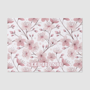 Papel De Seda Ramas de flor blanca y rosa romántico
