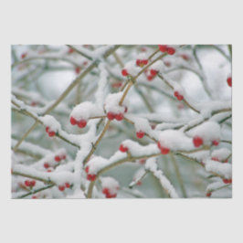 Papel De Seda Ramas de invierno con bayas rojas y nieve