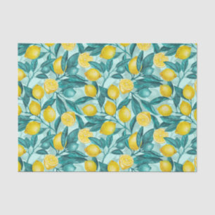 Papel De Seda Ramas de limón en azul y amarillo