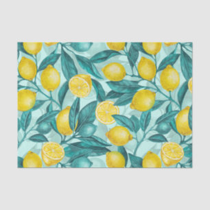 Papel De Seda Ramas de limón en azul y amarillo