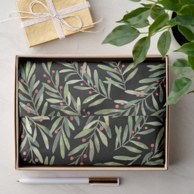 Papel De Seda Ramas de navidad y cerezas en negro (Regalo )