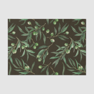 Papel De Seda Ramas de oliva acuarela en negro