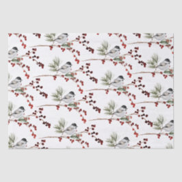 Papel De Seda Ramas de pino y bayas rojas de pollo de Cap negro