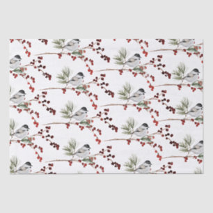 Papel De Seda Ramas de pino y bayas rojas de pollo de Cap negro